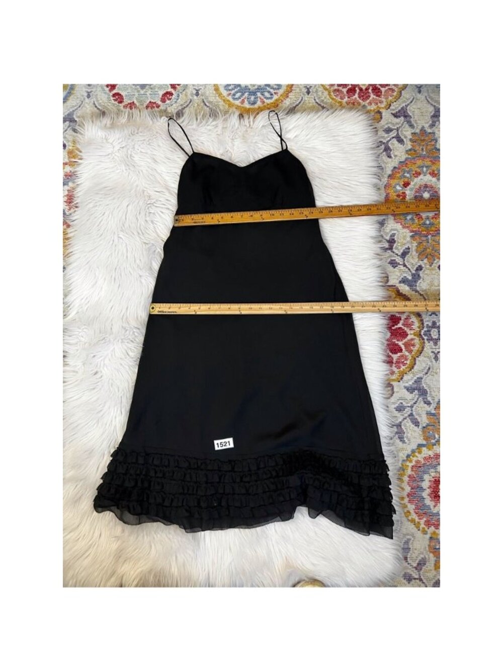 Loft Womens Shift Dress Black Sz 4 Little Midi V Neck Sleeveless Ruffle Crepe LB - Picture 6 of 6